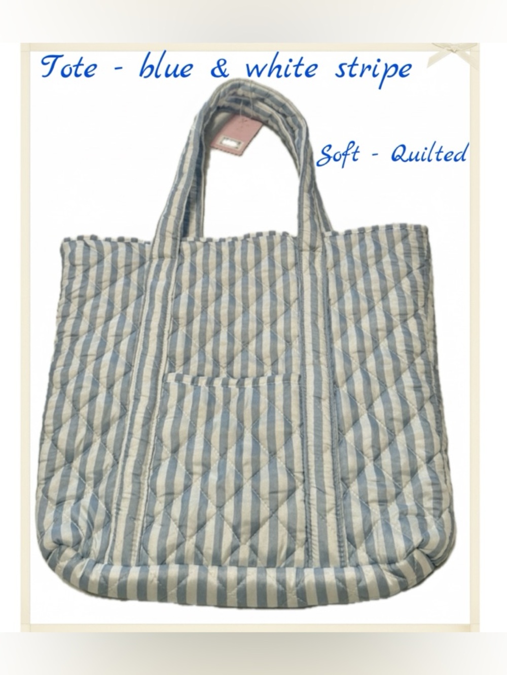 Tote bag - Fleur & Fig - blue & white stripes - quilted. New! Perfect. 17x15x3